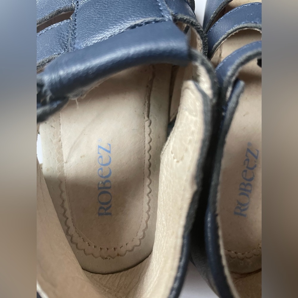 Robeez First Kicks blue leather sandals, used, size 18-24 month. - Picture 4 of 9